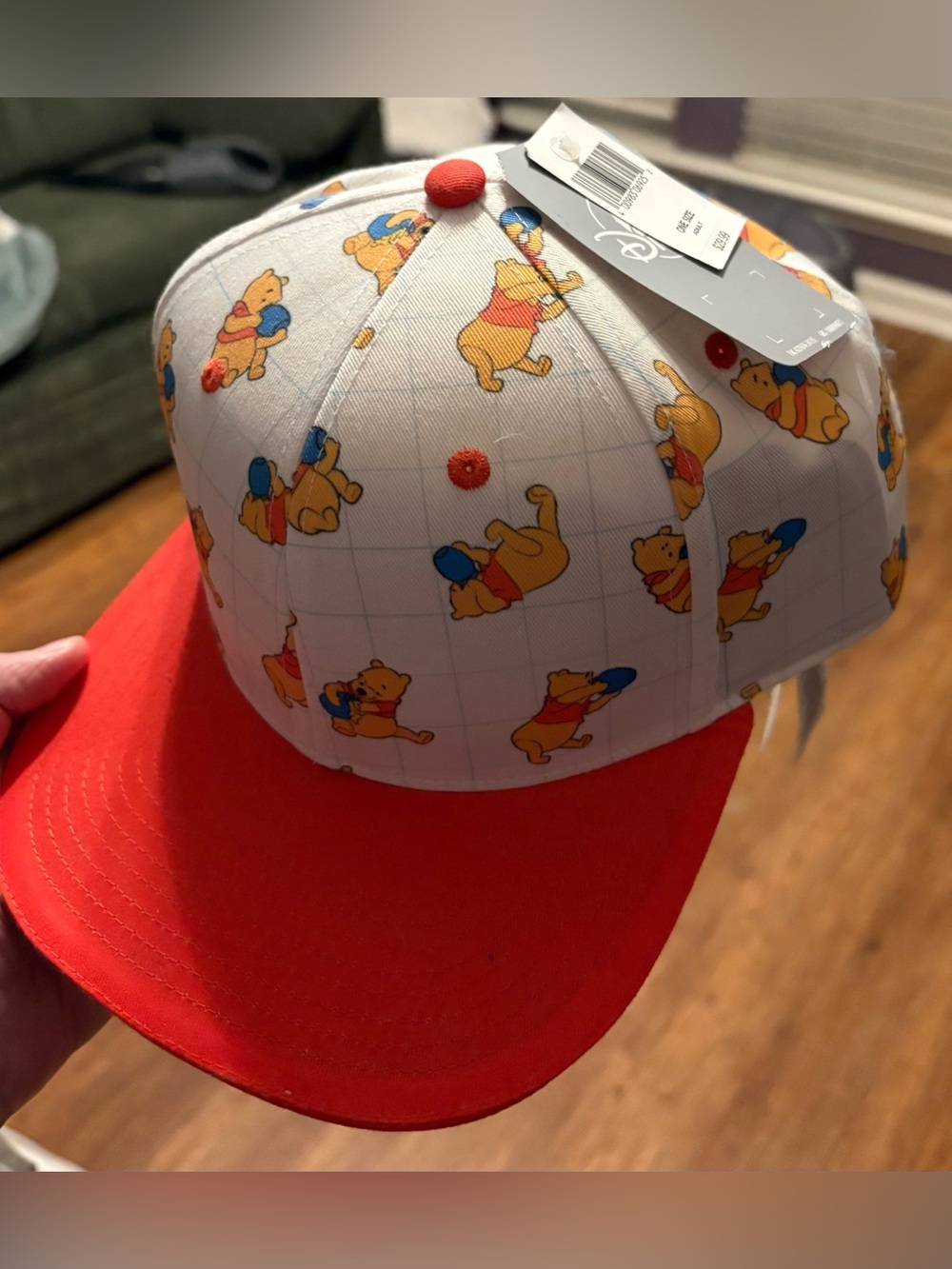 Disney White & Red Winnie the Pooh Patterned Baseball Cap